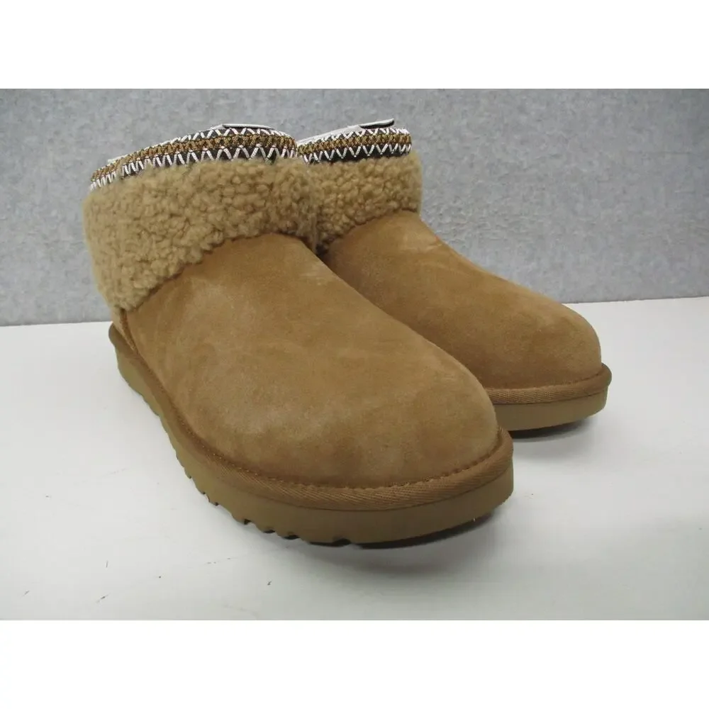 UGG Classic Ultra Mini Maxi Curly Boots Brown Chestnut Womens Sz 8